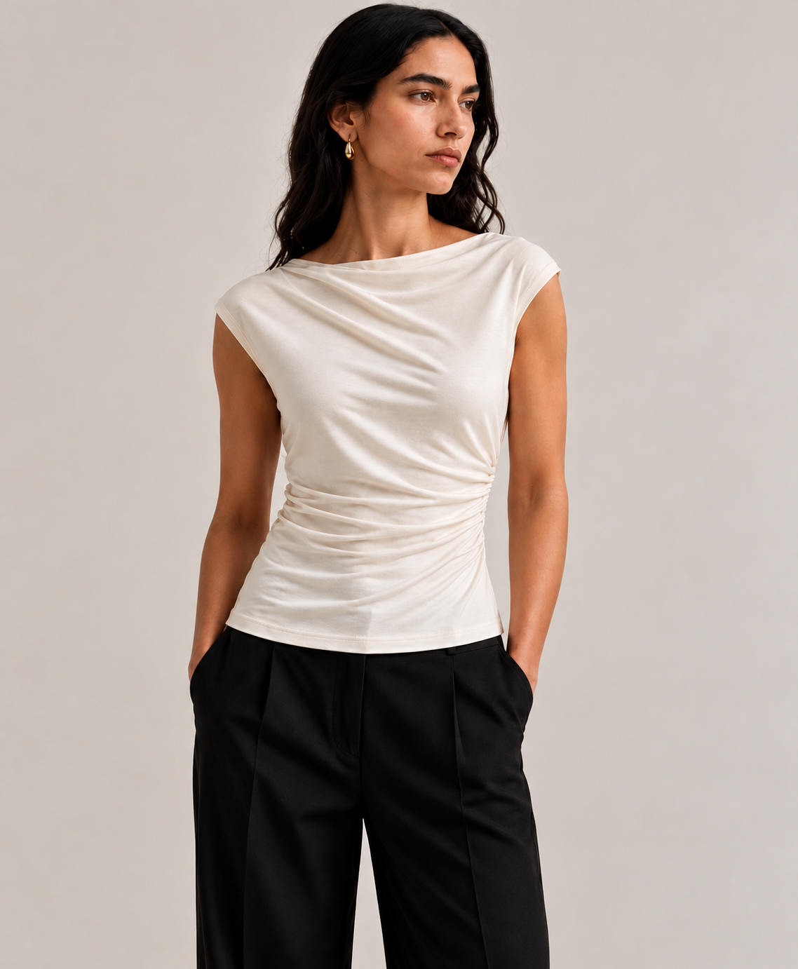 Asymmetric drape top